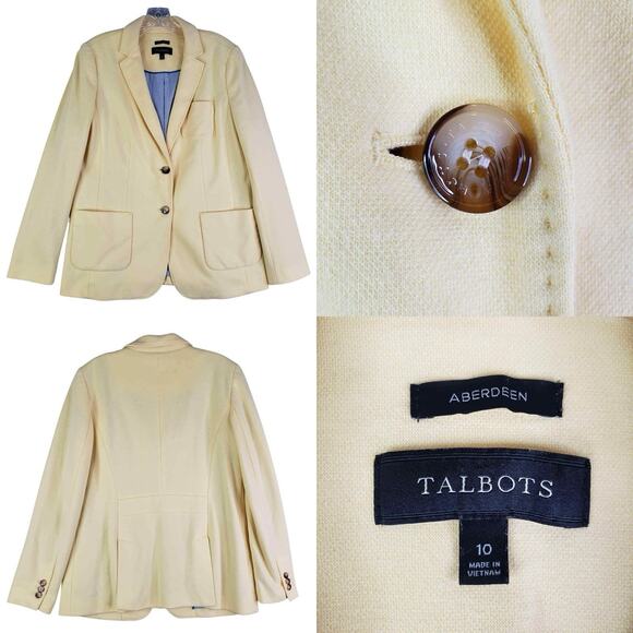 Talbots Blazer Jacket Womens Size 10 Stretch Knit Button Yellow Lined Aberdeen - Picture 1 of 8
